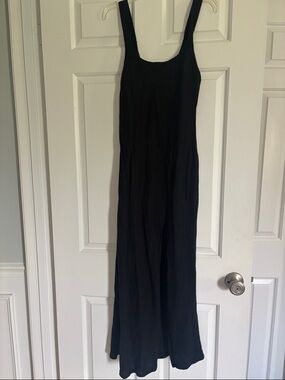 ASOS design Viscose Flax Blend Maxi Black Dress Front Slit Size 2